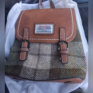 Islander Tan Brown Faux Leather Backpack with White Stitching